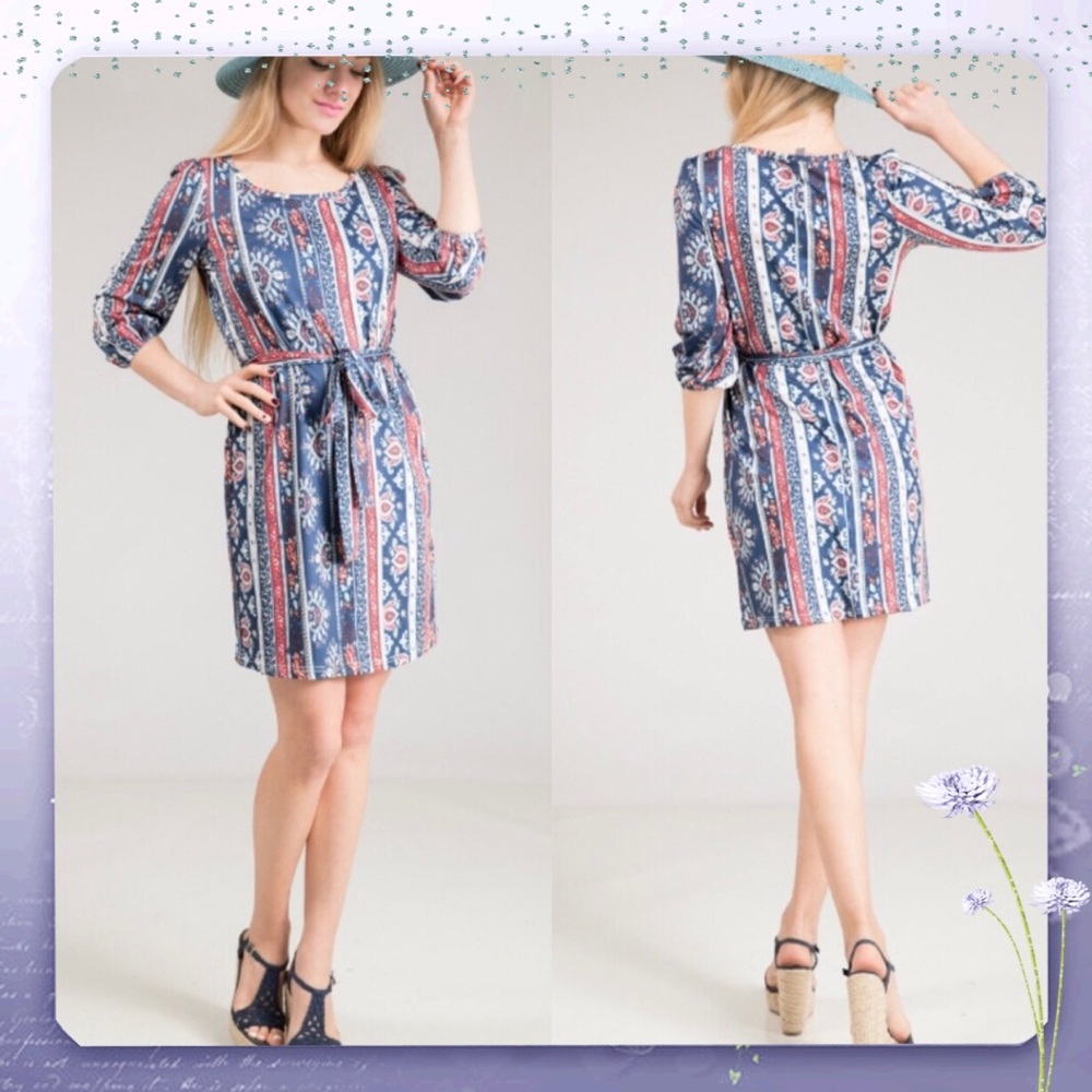 🌷🌷Boho Mini Dress w/Tie Waist